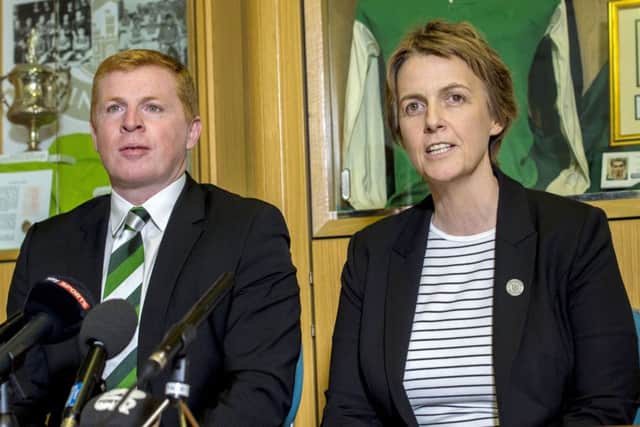 Hibs chief executive Leeann Dempster with her manager Neil Lennon. Picture: SNS