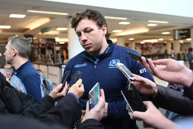 Scotland's Hamish Watson speaks to the press before flying to Wales for the Doddie Weir Cup. Picture: Gary Hutchison/SNS