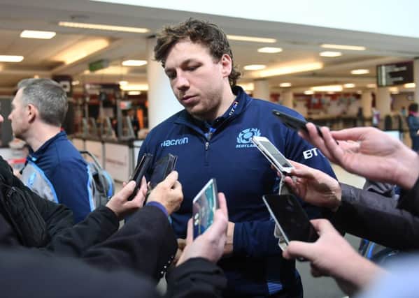 Scotland's Hamish Watson speaks to the press before flying to Wales for the Doddie Weir Cup. Picture: Gary Hutchison/SNS
