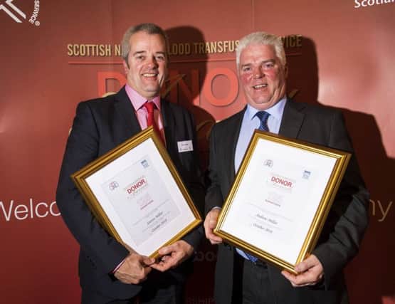 30/10/18 - 18103105 - AWARDS CEREMONY
CITY CHAMBERS - GLASGOW
The Blood Donor's Award Ceremony.
Steven (left) and Andrew Millar who have each donated 125 pints of blood.