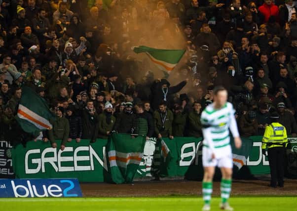 A general view of Celtic fans in the away end at Dundee. Picture: SNS Group