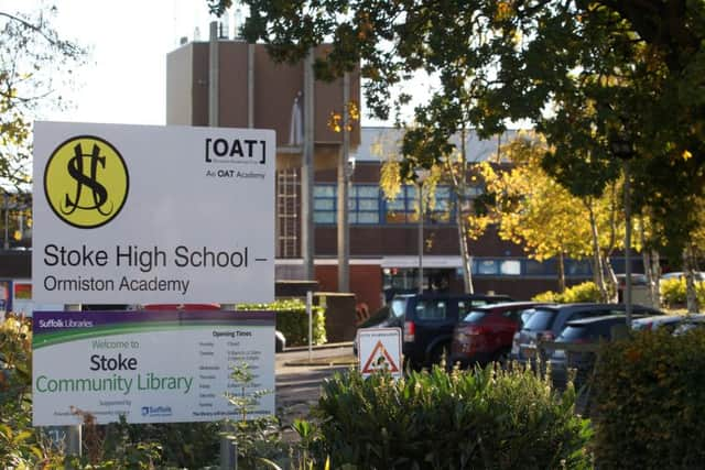 Stoke High School in Ipswich, Suffolk. See SWNS copy SWCAage: A probe is underway at a high school into claims a 30-year-old asylum seeker is posing as a teenage pupil after lying to British authorities about his age. GCSE students at Stoke High School in Ipswich, Suffolk, say the student is actually a man twice their age who fooled Home Office officials to get an education. It's alleged his previous qualifications were not recognised in the UK and he was offered a place at the school after claiming to be a teenager.