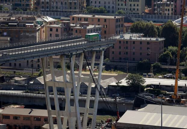 An abandoned truck on Genoas Morandi motorway bridge after disaster struck on 15 August. Picture: Valery Hache/Getty