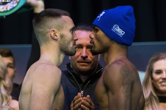 Josh Taylor and Ryan Martin weigh in ahead of their World Boxing Super Series fight. Picture: Craig Foy/SNS