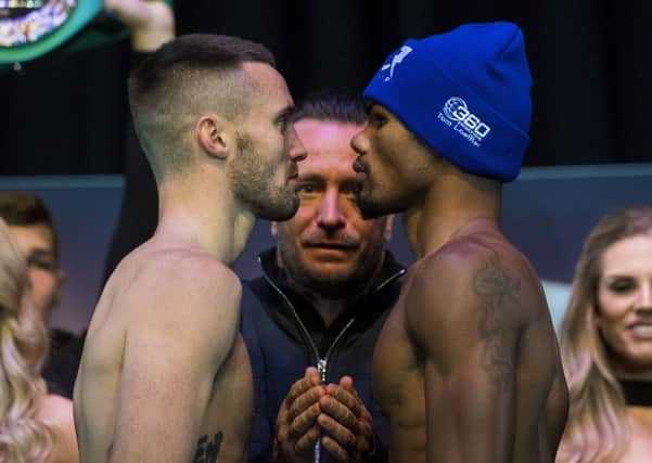 Josh Taylor and Ryan Martin weigh in ahead of their World Boxing Super Series fight. Picture: Craig Foy/SNS