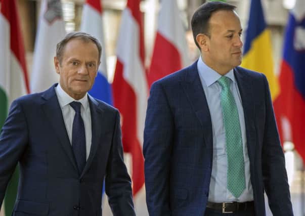 European Council President Donald Tusk, left, and Irish Prime Minister Leo Varadkar. Picture; AP