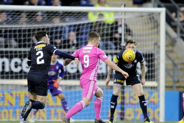 Ayr goalscorer Craig Moore in action against Falkirk. Picture: Michael Gillen