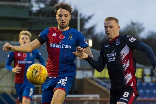 Inverness' Brad McKay (left) battles with Ross County's Billy Mckay. Picture: SNS