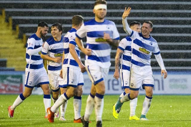 Morton celebrate Michael Tidser's goal. Picture: Bruce White/SNS