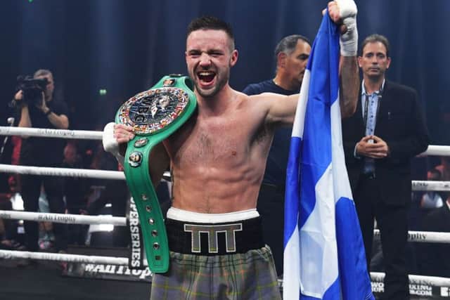 Josh Taylor celebrates after winning his super lightweight World Boxing Super Series quarter-final against Ryan Martin. Picture:  Paul Devlin/SNS