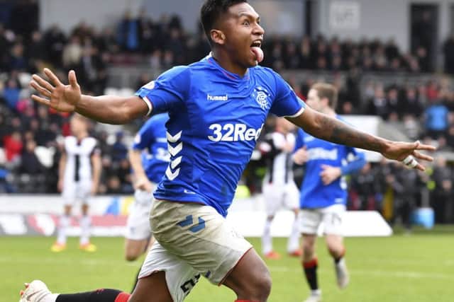 There was a Henrik Larsson-style celebration from Alfredo Mofrelos in Paisley as he put Rangers 2-0 in front. Picture: Rob Casey/SNS