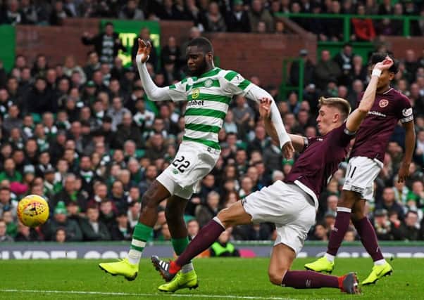 Celtic striker Odsonne Edouard scores to make it 3-0 as Brendan Rodgers' side thumped leaders Hearts. Picture: SNS