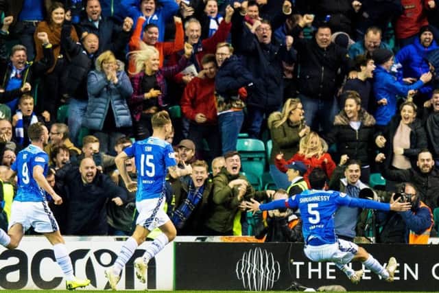 Joe Shaughnessy's late winner at Easter Road sent the St Johnstone fans wild. Picture: Ross Parker/SNS