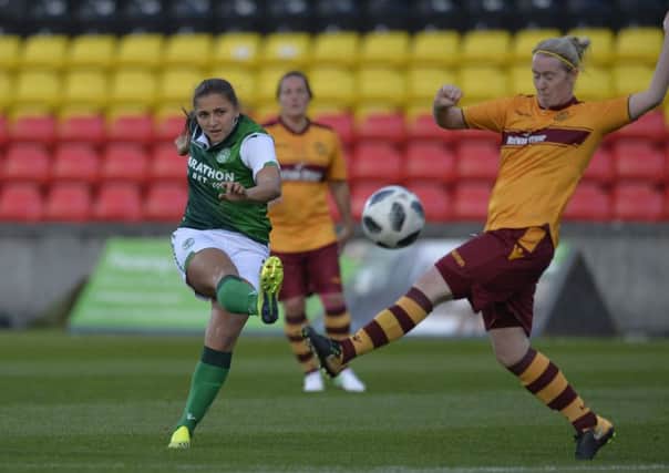 Abi Harrison opens the scoring for Hibs Ladies in their 8-0 thrashing of Motherwell Ladies: Picture: Lorraine Hill