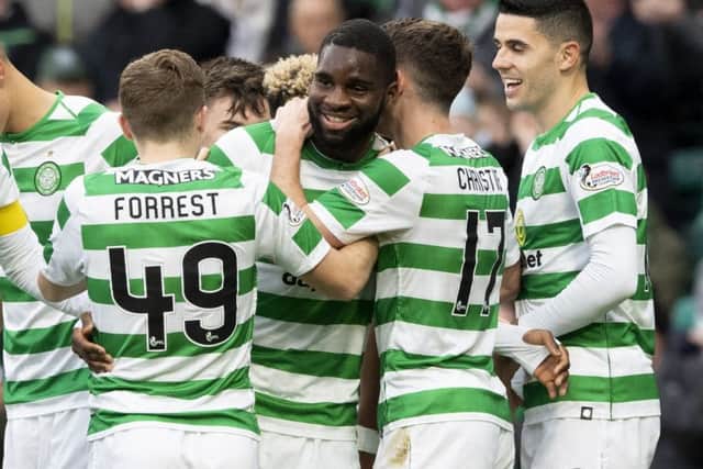 Celtic's Odsonne Edouard celebrates his opening goal against Hearts. Picture: SNS