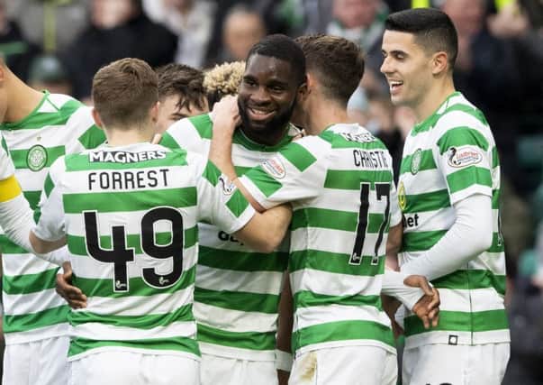 Celtic's Odsonne Edouard celebrates his opening goal against Hearts. Picture: SNS