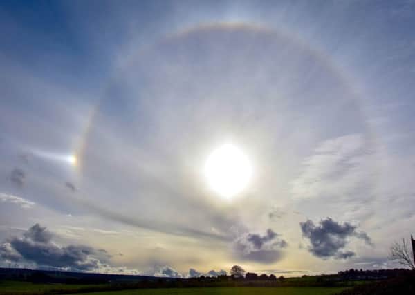 A rare sun halo caught on camera by Marian Roy from Eaglesham in East Renfrewshire. Picture: SWNS
