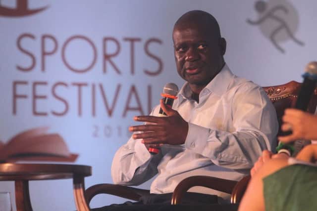 Ben Johnson speaking at the Ekamra Sports Literary Festival in India at the weekend.