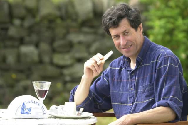 Humphrey Errington on his Lanarkshire Farm with Lanark Blue Cheese and a glass of wine. Picture: Allan Milligan