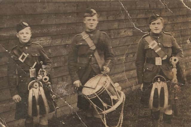 2. Boy Watt, Piper Craig and Drummer Fairburn - boy soldiers with the Argyll and Sutherland Highlanders. By the time World War One broke out,  such recruits would not be expected to fight on the battlefield but traditionally they learned apprenticeships, such as tailoring, and played with regimental bands. PIC: Argyll and Sutherland Highlanders Regimental Museum.