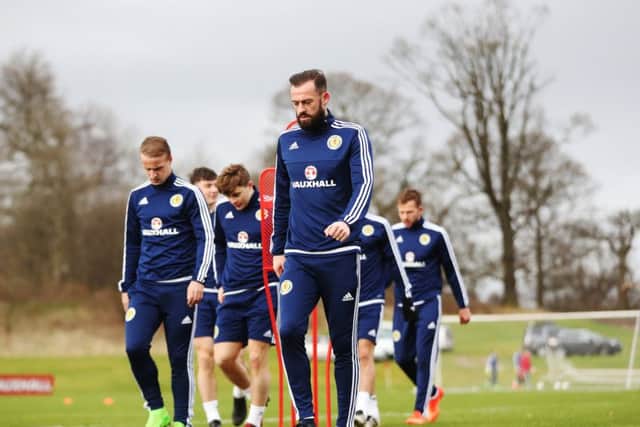 Steven Fletcher takes part in a Scotland training session during a previous call-up. Picture: Getty Images