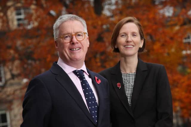 Mark Prentice, head of banking for Hampden & Co in Scotland, with new hire Allison McCowan. Picture: Stewart Attwood