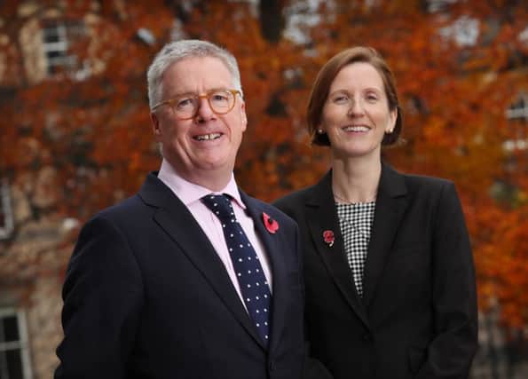 Mark Prentice, head of banking for Hampden & Co in Scotland, with new hire Allison McCowan. Picture: Stewart Attwood