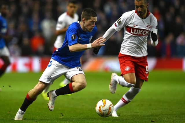 Ryan Kent, in action against Spartak Moscow last month, will miss the return match with the Russians through injury. Picture: AFP/Getty