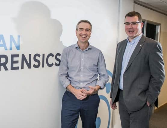 Paul Devlin, investment manager at Mercia Fund Managers and CEO of Cyan Forensics, Ian Stevenson. Picture: Chris Watt