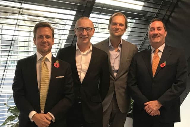 L-R: Jason Sibthorpe, principal and UK managing director, Avison Young; Gerry Hughes, CEO, GVA; Andreas Aschenbrenner, partner at EQT Partners; Mark Rose, chair and CEO, Avison Young. Picture: Contributed
