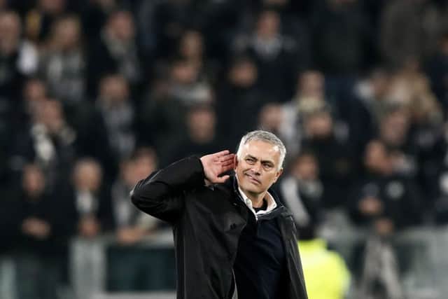 Jose Mourinho gestures at the end of the Champions League match with Juventus. Picture: AFP/Getty Images