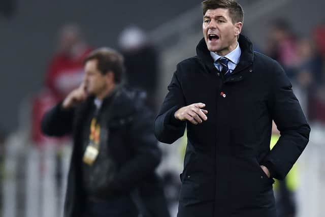 Steven Gerrard shouts instructions from the touchline in Moscow. Picture: Getty Images