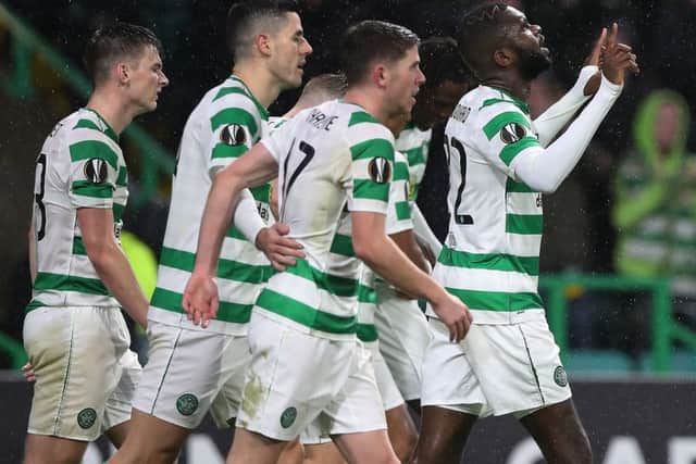Celtic celebrate Odsonne Edouard's goal against RB Leipzig. Picture: Getty Images