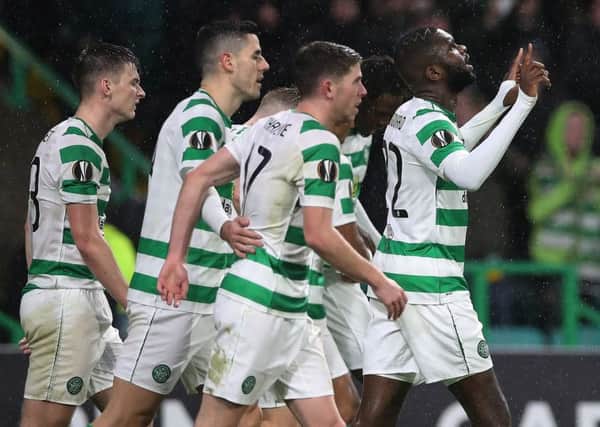 Celtic celebrate Odsonne Edouard's goal against RB Leipzig. Picture: Getty Images