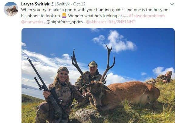 Tweets from the twitter feed of Larysa Switlyk - an American reality star who calls herself a professional Huntress.