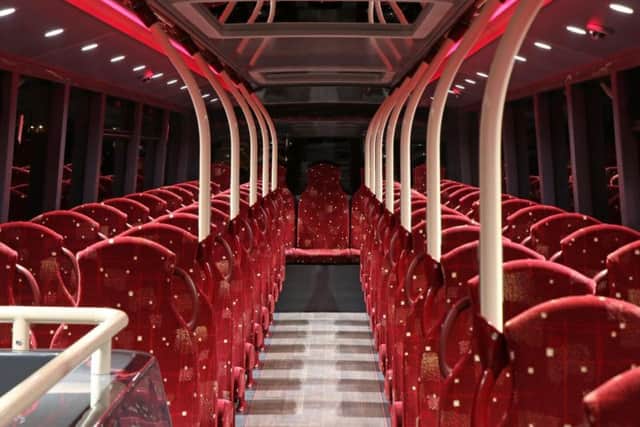 The bus has 17 rows of high-back seats upstairs. Picture: Alexander Dennis