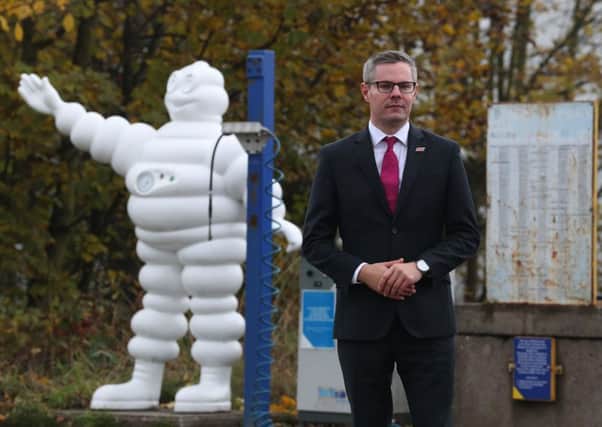 Derek Mackay at the factory. Picture: Andrew Milligan/PA Wire