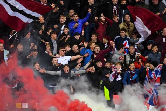 Hearts fans during last month's Edinburgh derby clash with Hibs. Picture: SNS