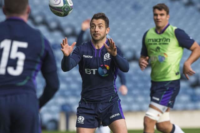 Scotland captain Greig Laidlaw during a run out at Murrayfield ahead of the Fiji game. Picture: Gary Hutchison/SNS/SRU