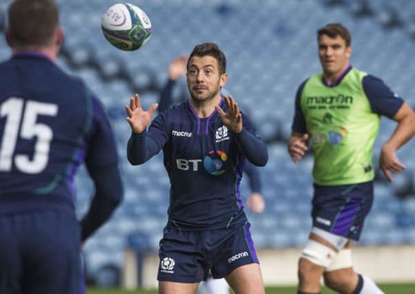 Scotland captain Greig Laidlaw during a run out at Murrayfield ahead of the Fiji game. Picture: Gary Hutchison/SNS/SRU