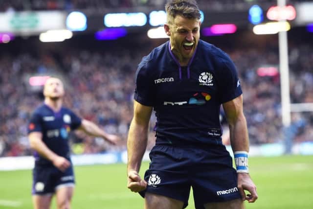 Scotland's Tommy Seymour celebrates a try. Pic: SNS/SRU/Gary Hutchison