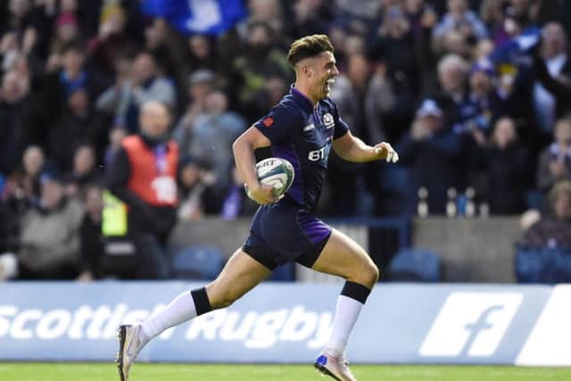 Adam Hastings scores Scotland's eighth and final try in the 54-17 win over Fiji. Picture: Ian Rutherford/PA Wire