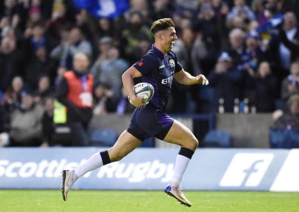 Adam Hastings scores Scotland's eighth and final try in the 54-17 win over Fiji. Picture: Ian Rutherford/PA Wire