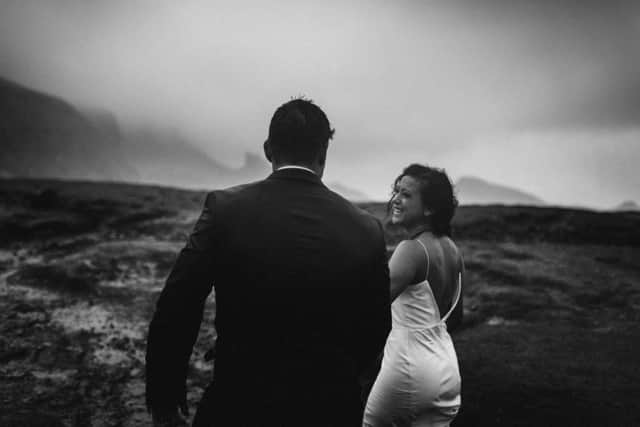 James, 33, and Lisa Murata, 31 flew from their home in the USA to the picturesque island for the unique shoot following their Scottish wedding ceremony on September 25.  Picture; SWNS