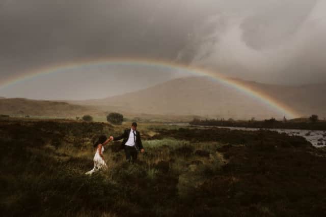James and Lisa Mortier, 33 and 31, flew from their home in Chicago to elope in the Isle of Skye on September 25. Their breath-taking wedding photographs show the raw beauty of the area after being hit by gale-force winds and lashings of rain