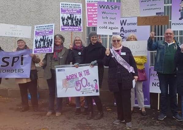 Borders WASPI campaigners outside the Pensions Fair in Kelso.