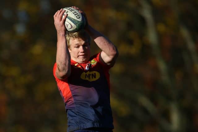 Pieter-Steph du Toit rises highest during a South African training session at Peffermill in Edinburgh. Picture: Steve Haag/Gallo Images/Getty Images