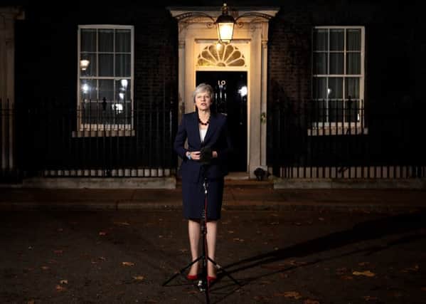 Prime Mininster Theresa May delivers a Brexit statement at Downing Street. Picture: Getty Images