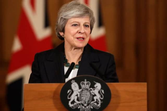 Britain's Prime Minister Theresa May speaks during a press conference inside 10 Downing Street in central London on November 15, 2018. - British Prime Minister Theresa May battled against a rebellion over her draft Brexit deal on Thursday, as ministers resigned and members of her own party plotted to oust her. (Photo by Matt Dunham / POOL / AFP)MATT DUNHAM/AFP/Getty Images