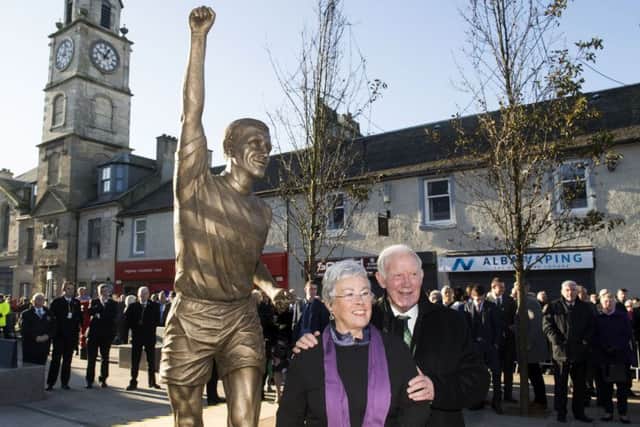 Lisbon Lion Bobby Lennox with wife Kathryn, as his statue is unveiled